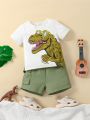 Baby Boy Dinosaur Print Tee & Flap Detail Shorts