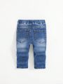 SHEIN Baby Boy Casual Mid-Rise Irregularly Cut Ripped Jeans
