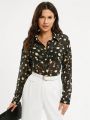 SHEIN Privé Ladies' Flower Print Long Sleeve Shirt