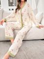 Floral Print Contrast Trim PJ Set