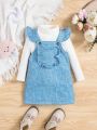 SHEIN Baby Girl Ruffle Trim Overall Dress Without Sweater