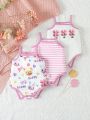 Baby Girl 3pcs Cute And Fun Summer Bodysuit With Spaghetti Straps