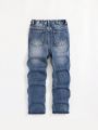 SHEIN Boys' Casual Mid-rise Irregular Distressed Straight Leg Jeans