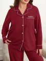 Plus Letter Embroidery Contrast Piping PJ Set