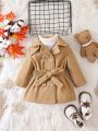 Baby Girl Double Breasted Belted Coat Without Sweater