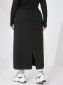 SHEIN Mulvari Women's Plus Size Contrast Color Stitching Long Skirt