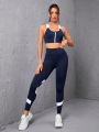 Women's Color Blocked Tank Top And Leggings Sportswear Set