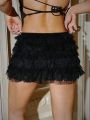 SHEIN ICON Lace Cake Design Low Waist Ultra Short Mini Skirt