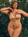 SHEIN Leisure Plus Size Solid Color One-Piece Swimsuit With Circular Accents