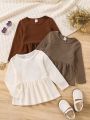 SHEIN Kids EVRYDAY Girls' Simple Solid Color Comfortable 3pcs T-shirt Set