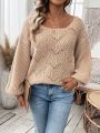 SHEIN LUNE Solid Color Hollow Out Off Shoulder Simple Women's Sweater