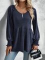 Women's Pleated Sleeve & Ruffle Hem T-shirt