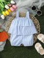 Baby Girls' Simple Beach Vacation Style Vertical Striped Tank Top + Lantern Shorts Set, Cute & Casual, Spring & Summer
