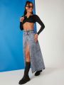 Asavvy Split Thigh Denim Skirt