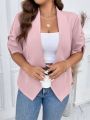 Plus Shawl Collar Roll Tab Sleeve Open Front Blazer