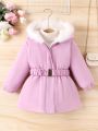 SHEIN Kids CHARMNG Girls' Casual Lovely Warm Hooded -padded Jacket For Fashion Trend