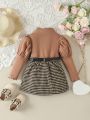2-piece Set For Girls And Ladies Solid Color Lantern Sleeve Lace Collar Pullover Houndstooth Belted Skirt Suit Winter
