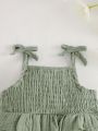 Newborn Baby Shirred Knot Shoulder Cami Top & Paperbag Waist Shorts