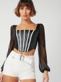 ALT Contrast Mesh Lantern Sleeve Crop Top