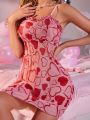 Women's Valentine's Day Heart Patterned Sleep Dress