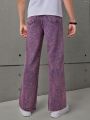 SHEIN Teen Boy's Stylish Elastic Waist Water Washed Ripped Jeans, Purple