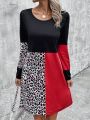 Women's Leopard Print Contrast Color Dress