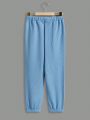 SHEIN Kids EVRYDAY Tween Boys Letter Patched Detail Tee & Drawstring Waist Sweatpants