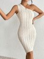 SHEIN LUNE One Shoulder Cable Knit Bodycon Sweater Dress