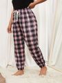 Plus Plaid Print Knot Front Sleep Pants