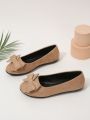 Ladies' Stylish Plus Size Apricot-colored Round Toe Slip-on Ballet Flats, Comfortable Flat Shoes