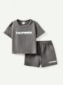 Cozy Cub 4pcs/Set Baby Boys' Casual Letter Print Round Neck Short Sleeve T-Shirt And Shorts Outfits