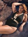 SHEIN Leisure Large Size Color Block One-Piece Swimsuit