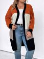 SHEIN LUNE Plus Size Colorblock Drop Shoulder Cardigan