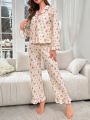 Ditsy Floral Print Contrast Piping PJ Set