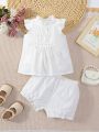 Baby Girl Sweet And Elegant Top With Lotus Leaf Hem And Bloomer Shorts Set For Summer