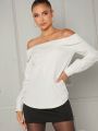 Luxe Solid Off-Shoulder Long Sleeve Blouse