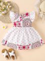 Baby Girls' Fashionable Printed Patchwork Short Sleeve Dress