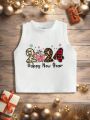 Little Girls' Round Neck Sleeveless Top With Slogan Print