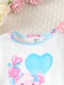 Infant Girls' Cute Cartoon Print Long Sleeve T-Shirt And Pants 4pcs Outfit Set For Autumn