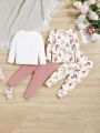 SHEIN 4pcs/set Baby Girls' Cute Cartoon Pattern Long Sleeve Pajamas Set