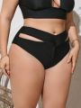 SHEIN Swim Classy Plus Size Women's Solid Color Hollow Out Swim Briefs