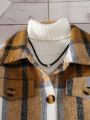 Girls Plaid Print Drop Shoulder Jacket Without Sweater