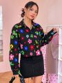 SHEIN Qutie Women's Colorful Printed Long Sleeve Shirt