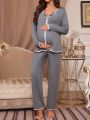 Maternity Concave And Convex Edge Casual Pajama Set