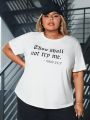 SHEIN CURVE+ Plus Size Women'S Slogan Printed Short Sleeve T-Shirt