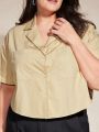 SHEIN BASICS Women'S Plus Size Color-Block Collar Double Pocket Shirt