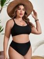 SHEIN Swim Basics Plus Size Women'S Solid Color Swimwear Top