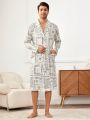 Men'S Cashew Print Robe With Two Pockets And Waist Belt