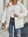 SHEIN Essnce White Short Padded Jacket With Drop Shoulder Sleeves