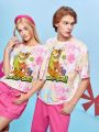 SCOOBY-DOO X SHEIN Men's Tie-Dyed Cartoon Letter Print T-Shirt